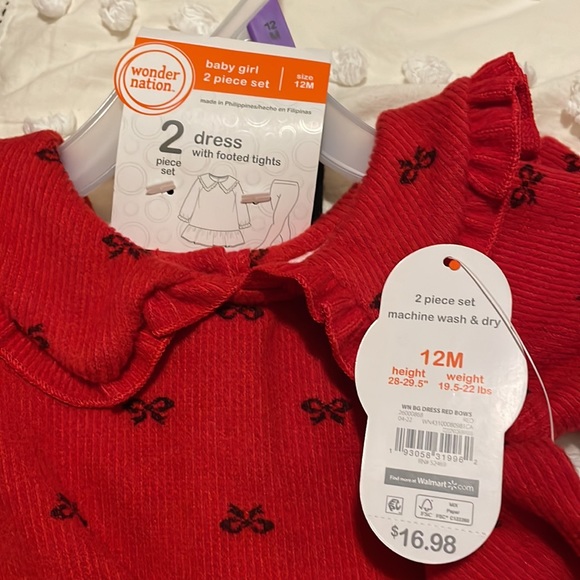 Baby girl red dress with matching footed tights. - Picture 3 of 3